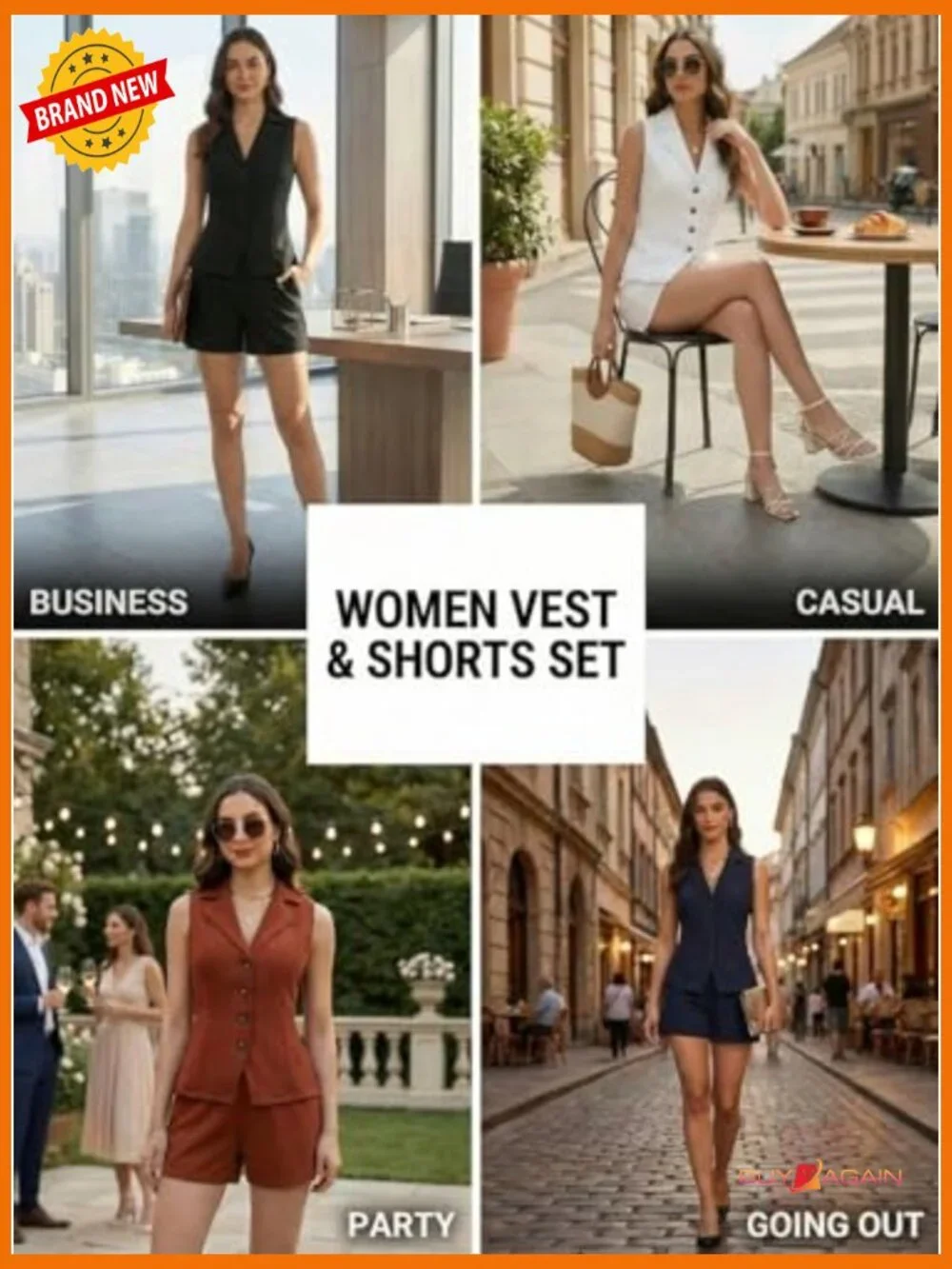 Sleeveless Vest and Shorts Set for Women Dressy Business Work 2 Piece Suit - Picture 5 of 7